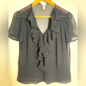 Old Navy Sheer Black Ruffle Blouse Medium